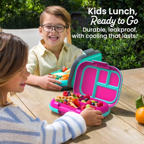 Bentgo Chill Kids 4-Compartment Bento Box Leakproof Lunch Box | Built-In Ice Pack, 3.3 Cup Capacity, BPA-Free, Microwave & Dishwasher Safe Tray, Ideal for Ages 3–7 (Fuchsia/Teal) - color: Fuchsia/Teal