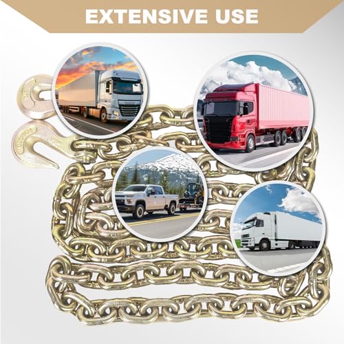 AAIN G80 Heavy Duty Transport Chain 5/16Inch x 10Ft, Load Binder Tow Chains | with G70 Clevis Grab Hooks, 4,900 lbs Safe WLL for Loading Tie Down Fixed Cargo Flatbed Truck Trailer - size: 5/16 Inch - 10 FT, style: 1 Pack
