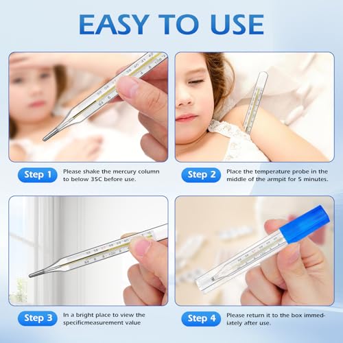 Ciieeo 12Pcs Glass Temperatures Measurement Adult, Temperature Gauge Accurate Temperatures Measurement Testing Tools with Case, Dual Scale Measurement Stick for Oral Underarm Families General Use