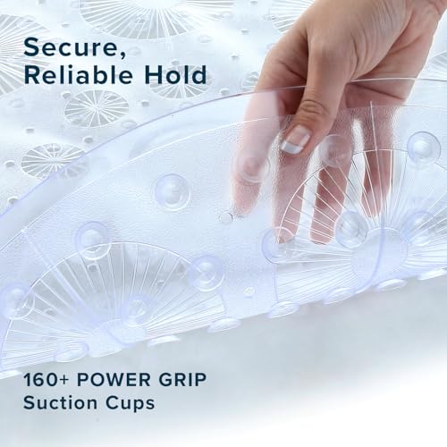 SlipX Solutions 23" Non Slip Round Shower Mat, Drain Hole, Clear, 2 Pack | Wet Surface Protection For Elderly & Kids Bathroom, Drainage Holes, 160 Suction Cups, Fits Shower Stalls, Dorms, & RV's