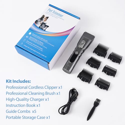 Professional Dog Grooming Clipper, T88, 4000mAh Battery, Ultra-Quiet Motor, 440C Stainless Steel Blade - color: Black