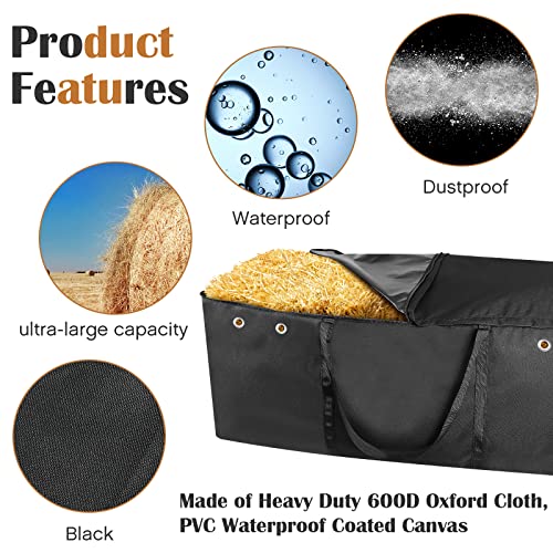 Tudomro Hay Bale Storage Bag-600d 44.4" x 22.8" x 18.7'' Extra Large Horse Hay Bag Black Heavy Duty for Horse Goats Storage Container Feeding Supplies for Feed Trailer