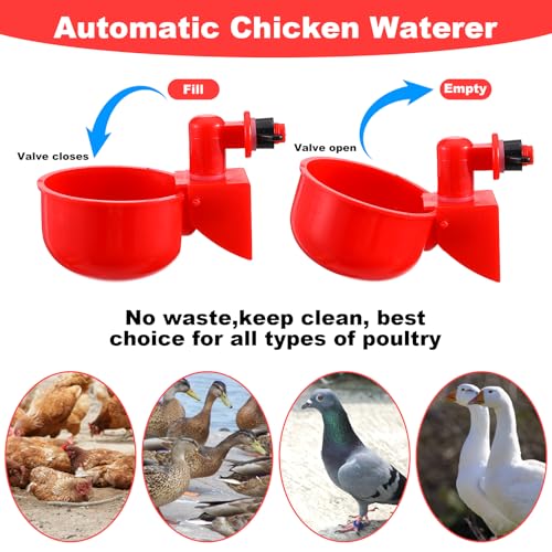 Automatic Chicken Waterer Cups, 24-Pack Poultry Drinker with Hole Saw, Gravity Fed Leak-Proof Water Feeder for Chickens, Ducks, Turkeys, Rabbits, Geese