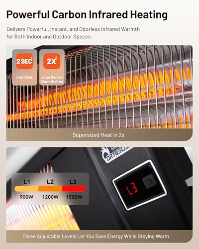 DR. INFRARED HEATER Portable Infrared Indoor and Outdoor Space Heater for Patio, Garage, Commercial & Residential With Remote Control, Without Thermostat, Black - size: 35 Inches