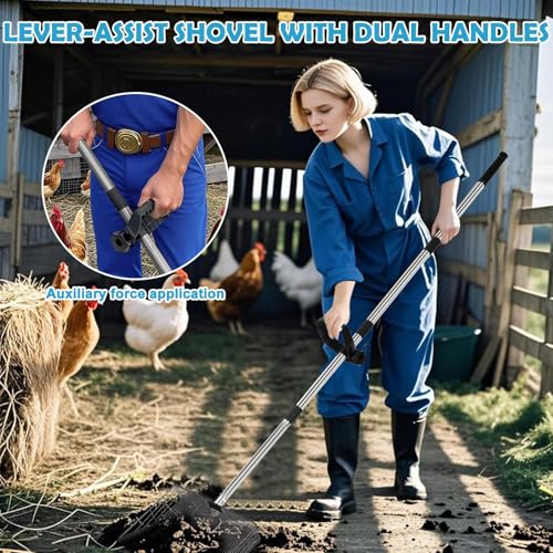 15" Large Chicken Coop Scooper for Sand - Heavy Duty Stainless Steel Poop Scooper with 38-64" Telescoping Handle - Adjustable Poultry Manure Rake & Sifter Shovel for Easy Cleaning