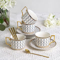 4Pcs White Gold Bone China 7oz Cup Saucer, British Coffee Tea set | Elegant Coffee & Tea Set with Exquisite Gifts Box, Ideal for Women and Adults Afternoon Tea Party - color: White Gold