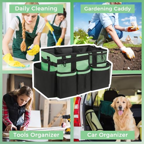 SCAVATA Wearable Cleaning Caddy, Cleaning Caddy Supplies Organizer with Handle & Shoulder Straps for Housekeepers, Under Sink & Car Cleaning Tool Organizers Bag with 4 Foldable Divider (MintGreen) - color: MintGreen