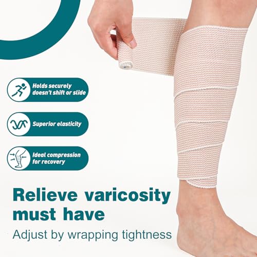 AZEN Premium 20 Pack Elastic Bandage Wrap 6 Inch, Compression Wrap Bandage for Legs, Ankle, Knee, Tummy, Body, Latex-Free, Lymphedema Wraps for Legs - color: C-20p(6in)