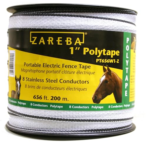 Zareba 1-Inch 656 ft Polytape - 200 M Electric Fencing - Highly Visible Polytape - Easy to Install, Repair, Slice - PT656W1-Z - size: 1 Pack