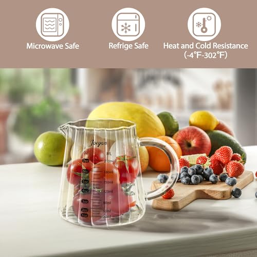 Joeyan 7 oz Glass Measuring Cups with Spout,Borosilicate Large Glass Triple Pitcher with Scale,Origami Style Espresso Shot Glasses with Wood Handle for Coffee Milk - color: 7 Oz Single Spout Clear Measuring Cup