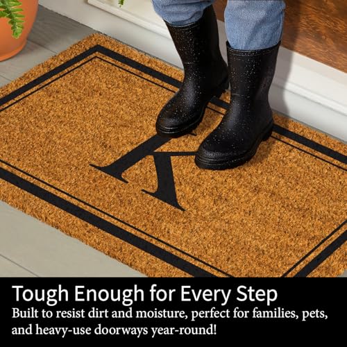 Evergreen Flag Monogram Large Coir Doormat, 36x24 Inches, Brown, Letter K - color: Letter K, size: 36 x 24 inches