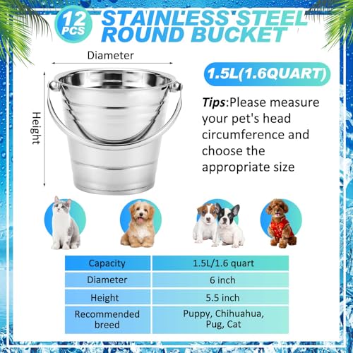 Hicarer 12 Pcs 1.5 Quart Stainless Steel Dog Water Bucket, Heavy Duty Stainless Steel Easy Clean Bucket Water Pails for Dogs Pets, for Kennels Farms Fences Cages Home - size: 1.5 Quart