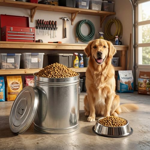 6.5 Gallon Metal Pet Food Storage Container Set with Stainless Steel Bucket, Scoop and Bowl, 30 Lbs Large Metal Dog Food Bin with Airtight Lid Suitable for Dog Cat Chicken Pet