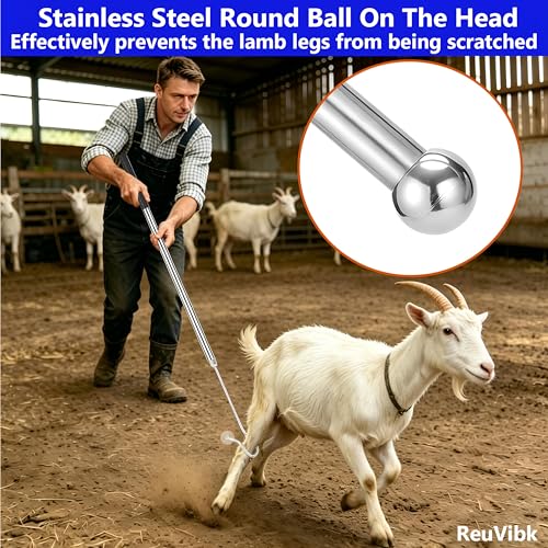 Goat Sheep Catcher Hook, 304 Stainless Steel Sheep Leg Hook, Length Can Be Adjusted Freely 44"48"59"63"75" Goat Grabber Tools, Shepherd Sheep Crook, Grab Them Simply and Quickly (Iron Ball)