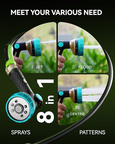RAINPOINT Hose Sprayer Nozzle Heavy Duty - 8 Spray Patterns Garden Hose Nozzle with Adjustable Flow Control for Watering Plants, Washing Cars,Washing Pets, Thumb Control (Blue) - color: Blue