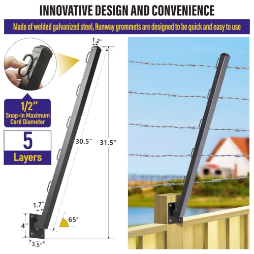 Hulave 8-Pack Angle 25° Fence Post Extender High 32" Fence Barbed Wire Extend Arm for Outdoor Fences to Increase Height for Privacy,Security Prevent Animals from Jumping and Breaking in (Matte Black) - size: 32in-25°Angles