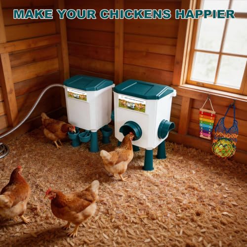 Chicken Feeder and Waterer Set with Legs,2 Gallon Automatic Waterer with Float Valve,26.5 Pounds Practical Feeder,Reduces Feed Waste,BPA-Free for Long-Term Use,Standing/Hanging Use for Poultry - color: white