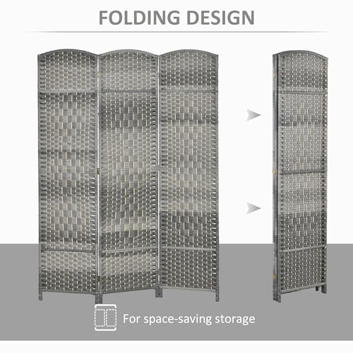 HOMCOM 3 Panel Room Divider 6 Ft Privacy Screen Hand-Woven Mixed Gray | Folding PP Wall Partition, Pine Wood Frame, Freestanding Room Separator, Bedroom Home Office, No Assembly - color: Mixed Gray, size: 3 Panel