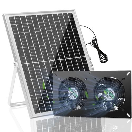 blessny Weatherproofed Solar 2 Fan Kit for Outside Intake or Exhaust air | 25W Solar Powered, 14.7 Ft Long Cord with IP65 Weatherproof Rate for Greenhouse, Chicken Coop & Shed Air Circulation - size: 2 Fan Kit