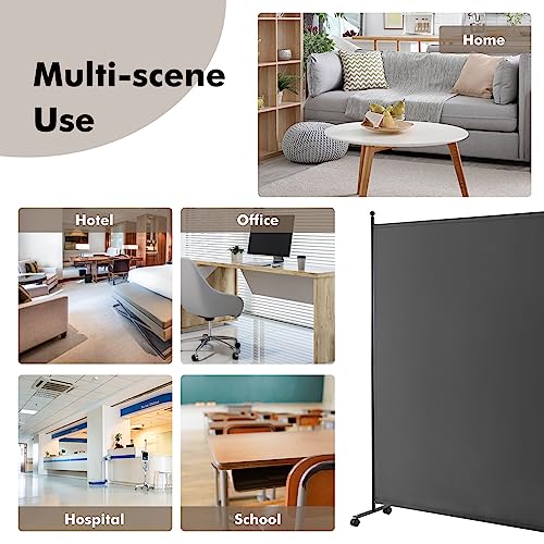 Giantex 73" x 73" Single Panel Room Divider with Wheels, Gray | Mobile Privacy Screen with Lockable Casters, Rolling Fabric Partition Wall for Home, Office, Studio - color: Grey, size: 73''W x 73''H (1 Panel)