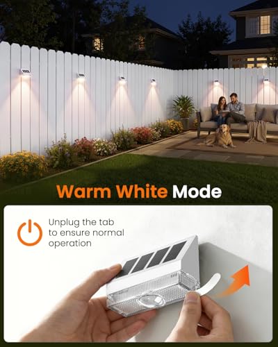 VOLISUN Solar Fence Lights 12 Pack, Vinyl Fence Lights Solar Powered with Warm White LED Spot Lens, Solar Deck Lights for Outside Wall, Deck, Patio, Yard, Rail, Garage, Pool - color: White, size: 12 Pack