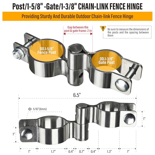2 Pack 1-5/8" x 1-3/8" Chain Link Fence Gate Hinge, 304 Stainless Steel Heavy Duty Male Female Post Hinges with Bolts and Nuts - color: 1-5/8", size: 1-3/8"