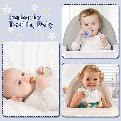 KingKam Breastmilk Popsicle Molds & Baby Fruit Feeder Teether (2 Set) | Teething Gum Cooling Relief, Food Freezer Tray with Lid, for Pureed Vegetables, BPA Free Silicone, Dishwasher Safe，4 Month+ - color: Blue / Green