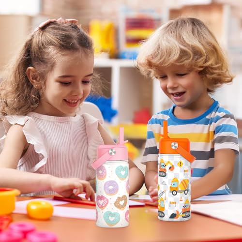 SANDJEST Donut Kids Water Bottle With Straw Lid 12oz Insulated Stainless Steel, Sprinkle Travel Tumbler, Gifts for Girls, Birthday, Christmas, Back To School - color: Donut