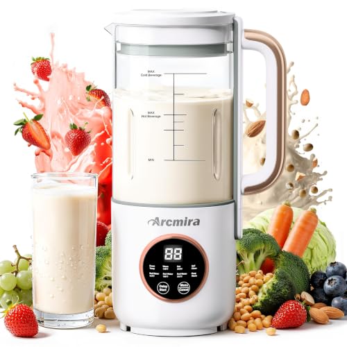 Arcmira Automatic Nut Milk Maker Machine, 35oz Soy Milk Maker with 10 Blade | No Soak/Delay Start/Keep Warm/Self-Clean for Homemade Almond/Soy/Oat Milk, Juice, Plant-Based & Dairy Free for Family & Party - color: Off White