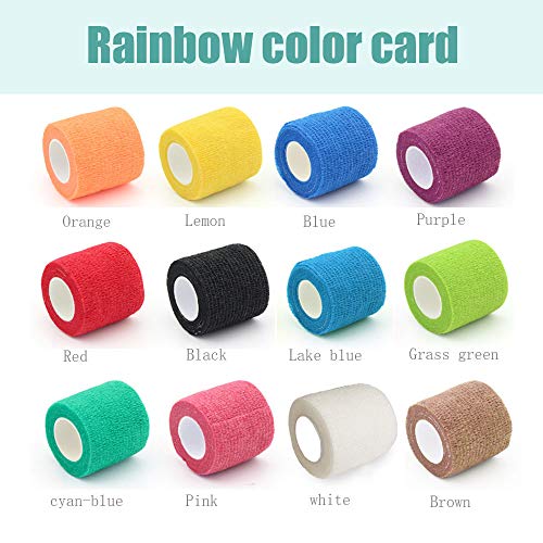 12 Pack Self Adhesive Bandage Wrap, 2" x 5 Yards, Cohesive Athletic Tape | Self Adhesive Bandage Wrap, Kuvvfe Athletic Elastic Cohesive Bandage for Sports Injury,Strain,Knee & Wrist,Ankle Sprains - size: 2x180 Inch (Pack of 12)