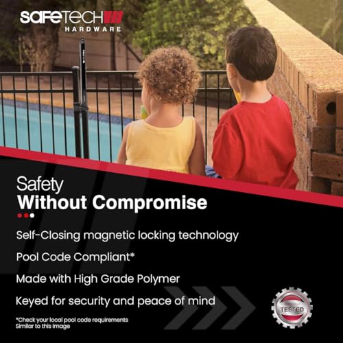 Safetech Hardware 22-inch Push Lock Magnetic Top Pull Pool Gate Latch - Key Lockable | Pool Gate Safety Latch | Vertical Self-Locking | Vinyl & Aluminum/Metal Gates, Any Square Post | SL-50TRI White - color: White, size: 22" TriLatch