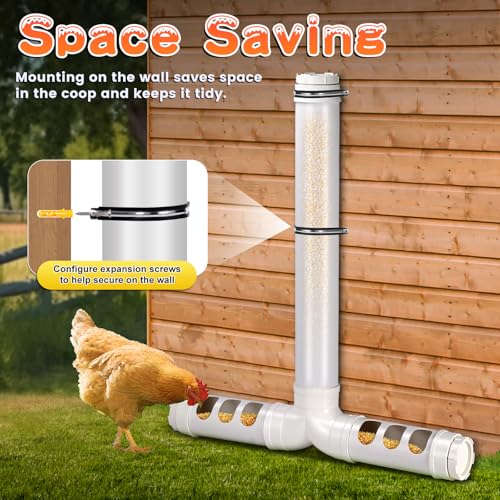 PVC Chicken Feeder No Waste 13lbs Automatic Poultry Feeder | Chicken Food Dispenser with 6 Feeding Port, Gravity Poultry Feeding Trough for Ducks Turkeys Geese Quails Pigeon