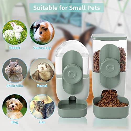 Lemtrflo Rabbit Feeder, Bunny Water Bottle Dispenser, Pet Cage Food Bowl | Suitable for Rabbits, Guinea Pigs, Ferrets, Cat and Other Small Pets - color: Green