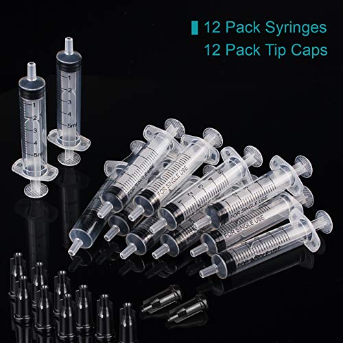 5ml Syringe Without Needle - 5 ml Small Plastic Syringes Sterile Individually Packed with Cap for Lab Medicine Student Measuring Liquid and Pet Dog Cat Baby Feeding Oral Colostrum ( 12 Pack 5cc /ml )