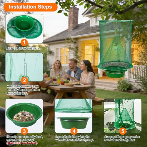 Reusable Ranch Fly Traps Outdoor Hanging Fly Cage-6 Pack | Fly Catcher with Bait Tray, Fly Catcher Killer Hunter Cage Control, Farm Horse Stable Fly Trap for Orchard Barn Garden - size: 6 pack