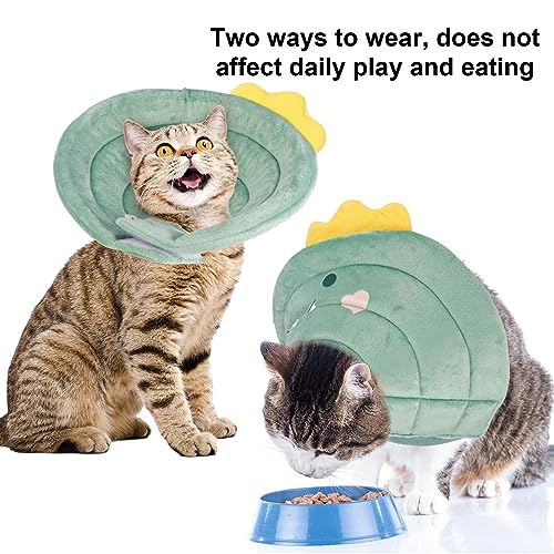 FRIUSATE Cat Cone Collar Soft Adjustable Cat Recovery Collar Stop Licking | Comfortable Breathable Lightweight Neck Cone for Cats Kittens Pet After Surgery - color: Green Dinosaur, size: S