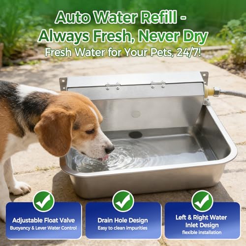 Automatic Dog Water Dispenser with Drain Hole, 304 Stainless Steel Auto Water Dog Bowl with Float Valve, Hose Quick Connect Fitting, Automatic Livestock Waterer for Horse, Chicken (4 Gallons) - size: 4 Gallons