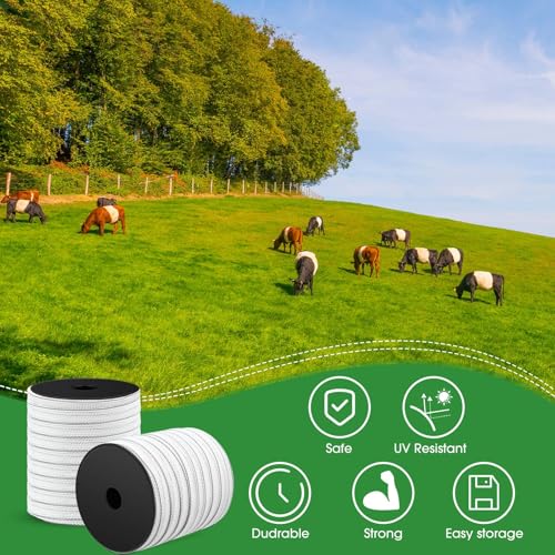 2 Rolls 500 ft x 3/4 Inch Electric Fence Polytape for Horse Livestock Cattle, High Visibility Electric Fencing Tape for Farm Temporary Horse Fence (White) - size: 500ft x 3/4in