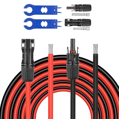 50 FEET 8AWG Solar Panel Extension Cable,8 Gauge Extension Cord, Solar Panel Wire with Extra Fair of Female and Male Quick Connectors Solar Adapter for RV, Off-Grid Systems (50FT Red + 50FT Black) - size: 50FT-8AWG