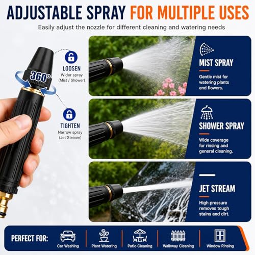 2PCS Home High pressure Car Wash Water Gun, Adjustable High Pressure Jet Sweeper Spray Nozzle with Leak-Proof Design，Applicable to Garden high Pressure hose Nozzle for Car Wash, Lawn, Patio Cleaning