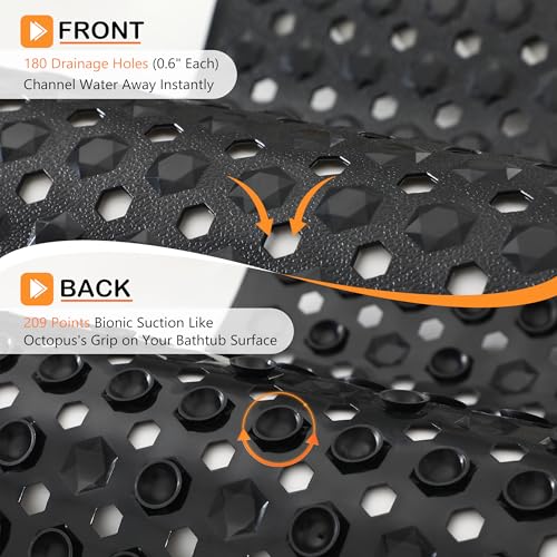 Yimobra Bathtub Mat Non Slip, 27.5"X15.5" Machine Washable Shower Floor Mat, Soft on Feet, Bathmat with Drain Holes and Suction Cups, Bathroom Essentials, Black - color: Black, size: 27.5 X 15.5 Inch