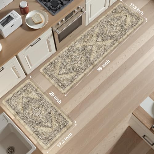 KIMODE Anti Fatigue Kitchen Mats for Floor, Boho Kitchen Rugs Sets of 2 | Cushioned Kitchen Floor Mats, Comfort Standing Mat for Sink Laundry Office Desk Brown 17"x59"+17"x29" - color: Boho Brown/Multi, size: 17.3" x 59"+17.3" x 29"--0.47 inches