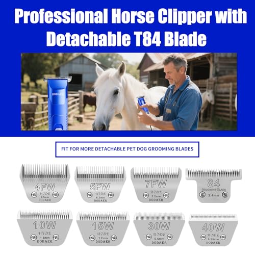 Professional Grooming Electric Corded 2-Speed Horse Clipper with Detachable Blade - Cool & Quiet Running Design - Includes Size T84 Blade for Complete Horse Grooming - Blue