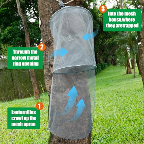 Qualirey 4 Pack Spotted Lanternfly Trap Lanternfly Killer for Tree,Grey | Circle Traps for Lantern Flies Mesh Lanternfly Catcher with Jute Rope and Nails Outdoor Insect Bug Trap to Protect Trees - color: Gray