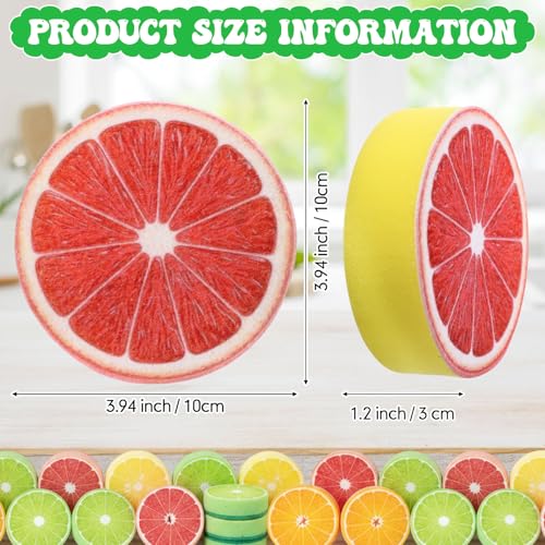 12 Pcs Lemon Printed Sponges Bulk Fruit Slices Dish Cleaning Sponges Household Non Scratch Reusable Absorbing Cleaning Scrub Tools for Washing Dishes, Cookware, Tubs, Sinks