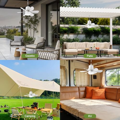 18" Portable Canopy Tent Fan Light with Remote for Outdoor Gazebo | Wireless Battery Operated, 40 dB Quiet Operation for Patio Camping RV - size: 18" Ceiling Fan