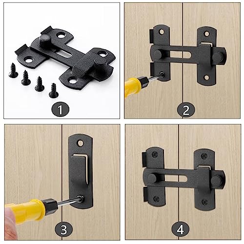Flip Lock Barn Door Latch 4 Pack Door Latches Small Black Safety Door Glide Sliding Wine Cabinet Closet Gate for Bathroom Garden Cabinet Window