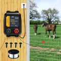 PE5 Electric Fence Charger for Livestock Containing Pets and Animal Control-5 Miles/ 20 Acres AC Powered 120 Volt (with Aluminum Wire) 0.20 Joule - size: PE5 with wire
