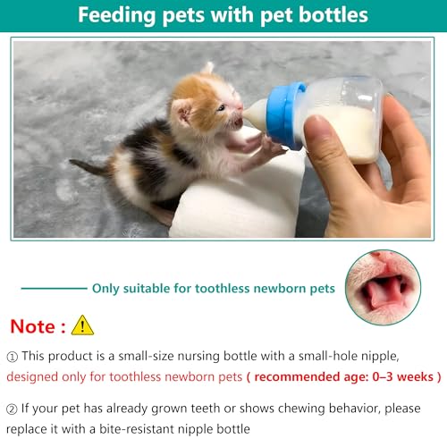 Pet Feeding Bottle and Syringe Set for Puppies and Kittens(1 Bottles,2 Syringes,6 Nipples) Blue - color: Blue