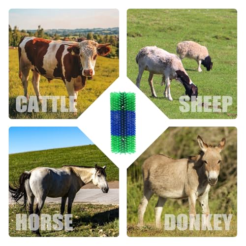 Livestock Scratching Brush 2-Pack, Heavy-Duty Farm Animal Self-Grooming Back Scratcher for Fence or Post Mount, Ideal for Horses, Cattle, Goats, Pigs, Durable Itch Relief Tool - 17.5×7.5 in